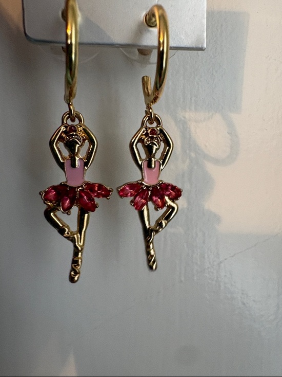 sugarfix Jewelry - Gold Ballerina Hoop Earrings with Pink  Accents